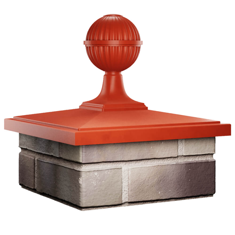 Колпак Zking БонаМоно Красный с шаром на столб 1.5х1.5 кирпича (385х385, 400х400мм) в сборе в Саяногорске фото