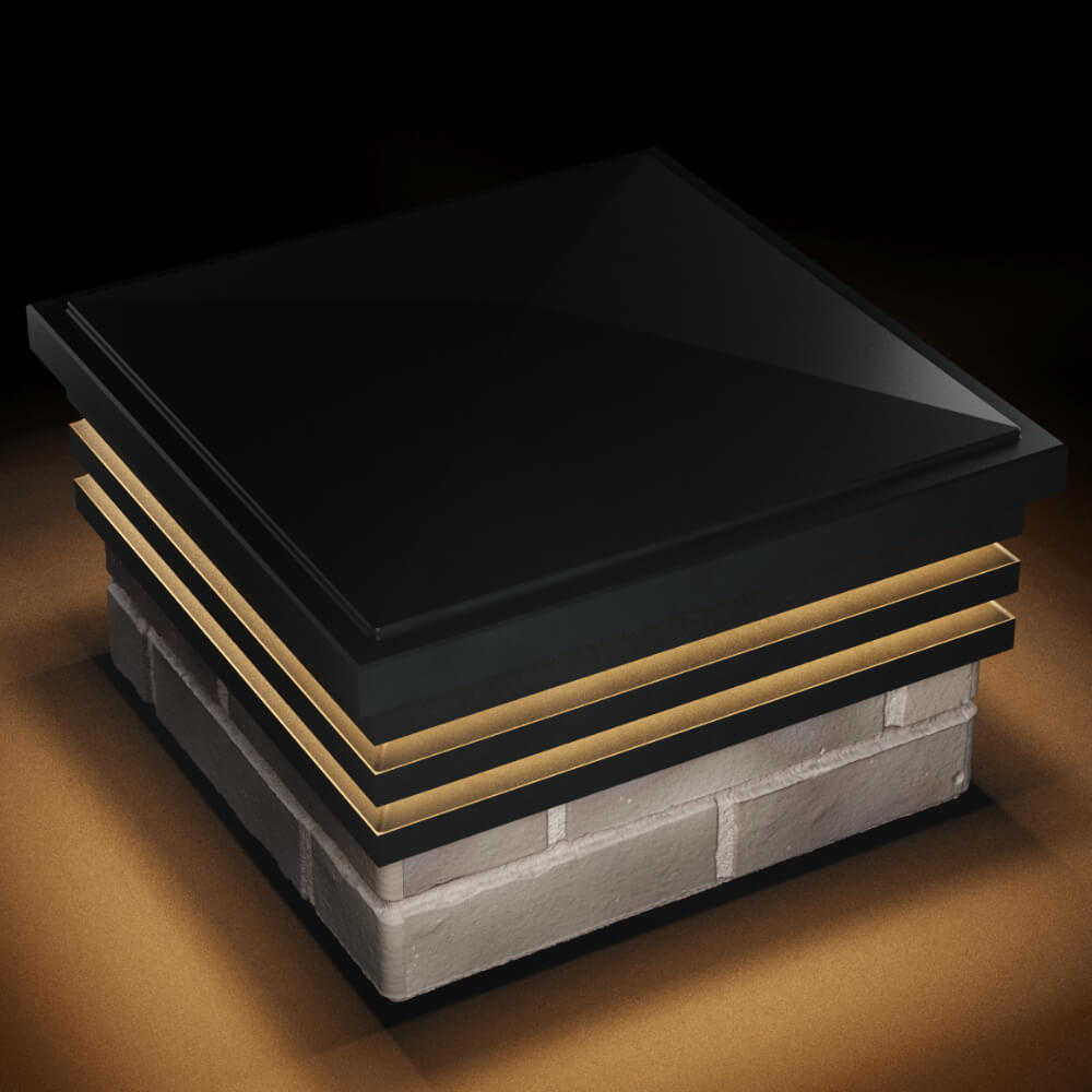 Колпак Zking Бона ХайТек Черный на столб 1.5х1.5 кирпича (385х385мм) с подсветкой в Саяногорске фото