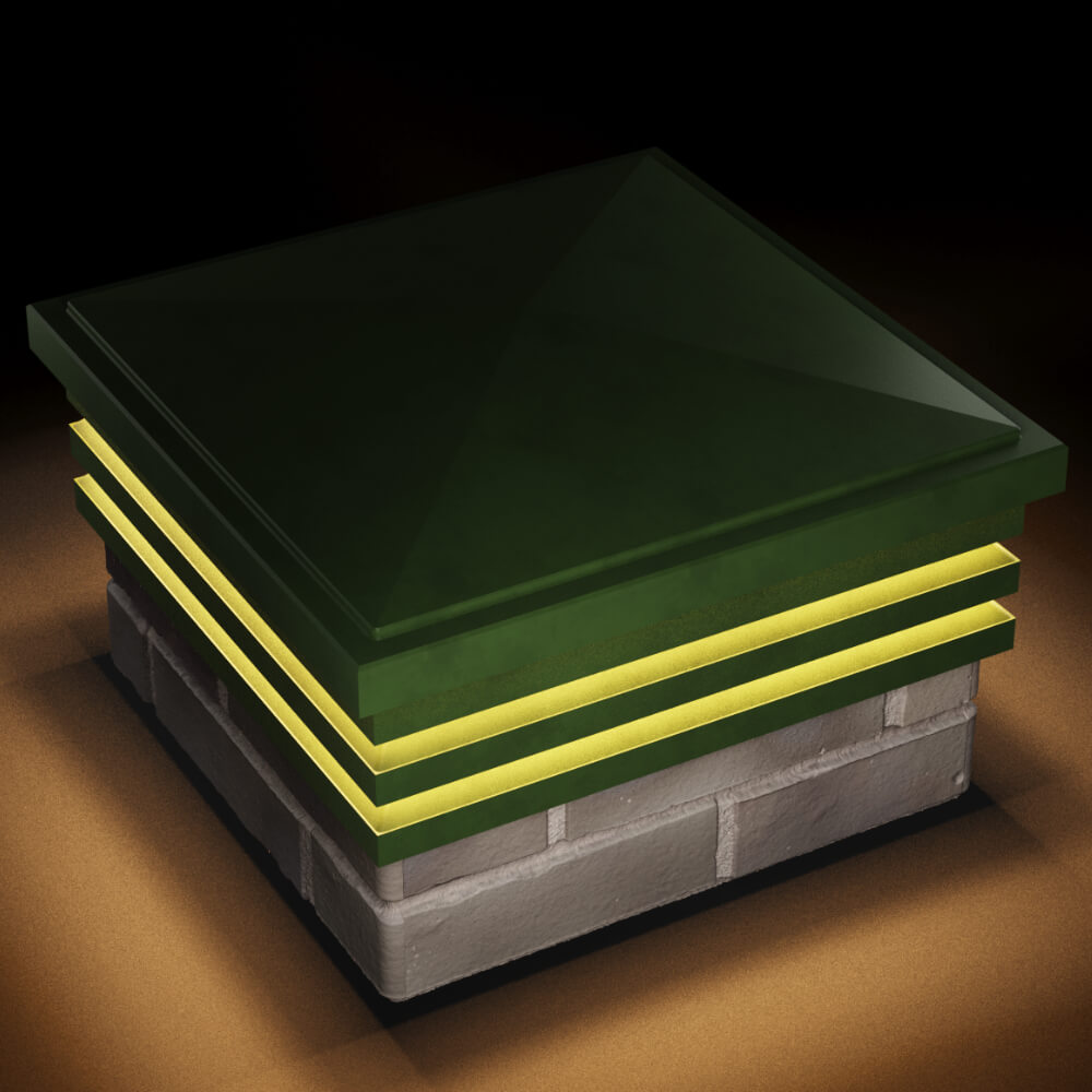 Колпак Zking Бона ХайТек Зеленый на столб 1.5х1.5 кирпича (385х385мм) с подсветкой в Саяногорске фото