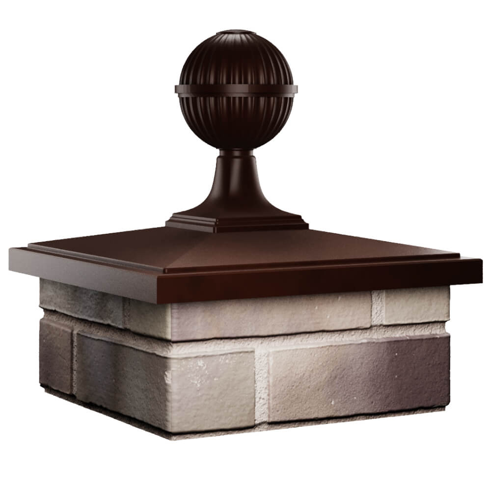 Колпак Zking БонаМоно Коричневый с шаром на столб 1.5х1.5 кирпича (385х385, 400х400мм) в сборе в Саяногорске фото