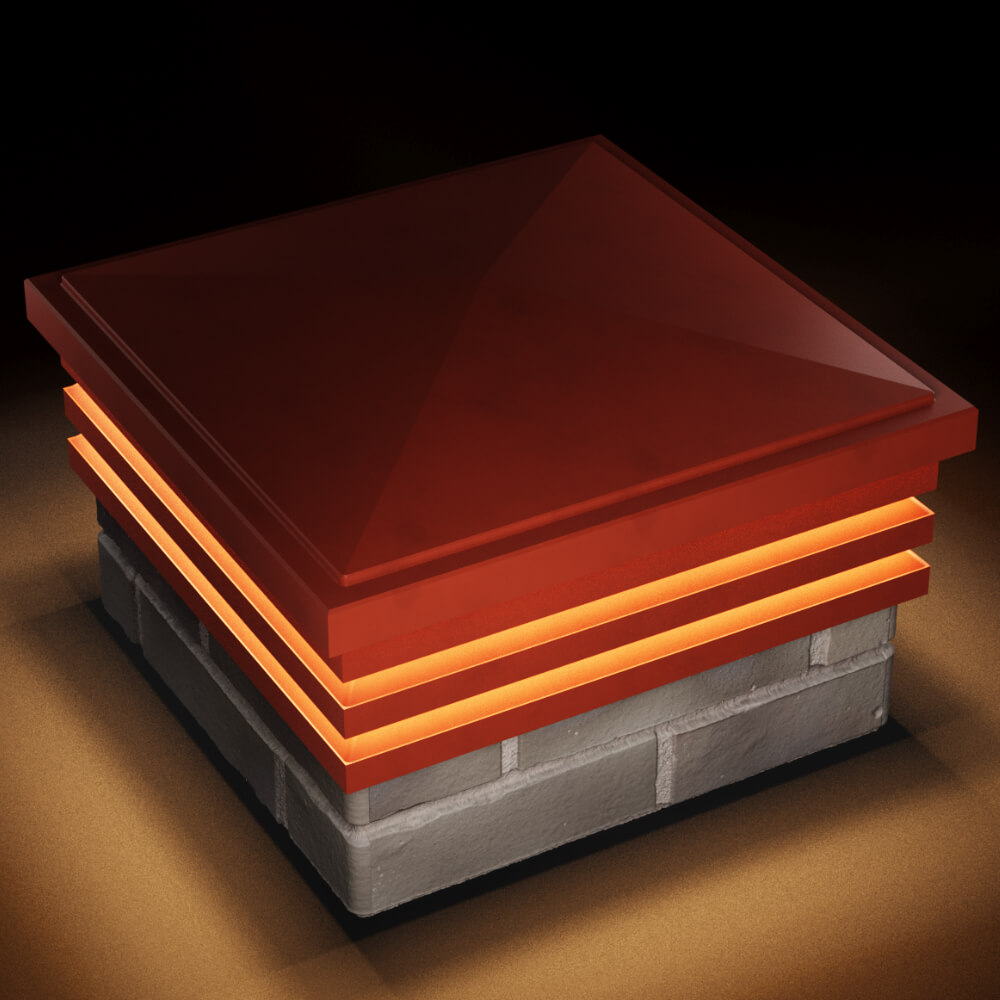 Колпак Zking Бона ХайТек Красный на столб 1.5х1.5 кирпича (385х385мм) с подсветкой в Саяногорске фото