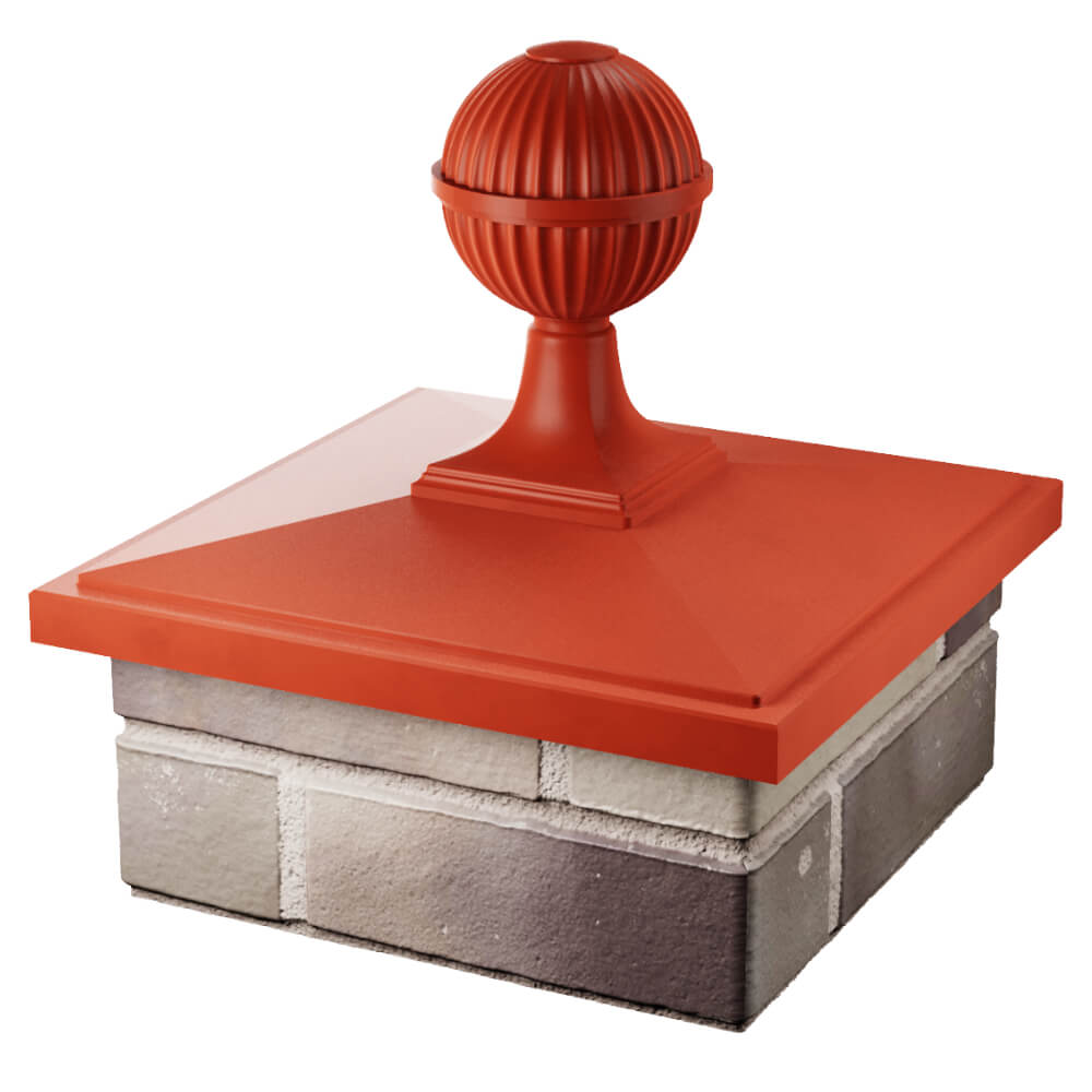 Колпак Zking БонаМоно Красный с шаром на столб 1.5х1.5 кирпича (385х385, 400х400мм) в сборе в Саяногорске фото