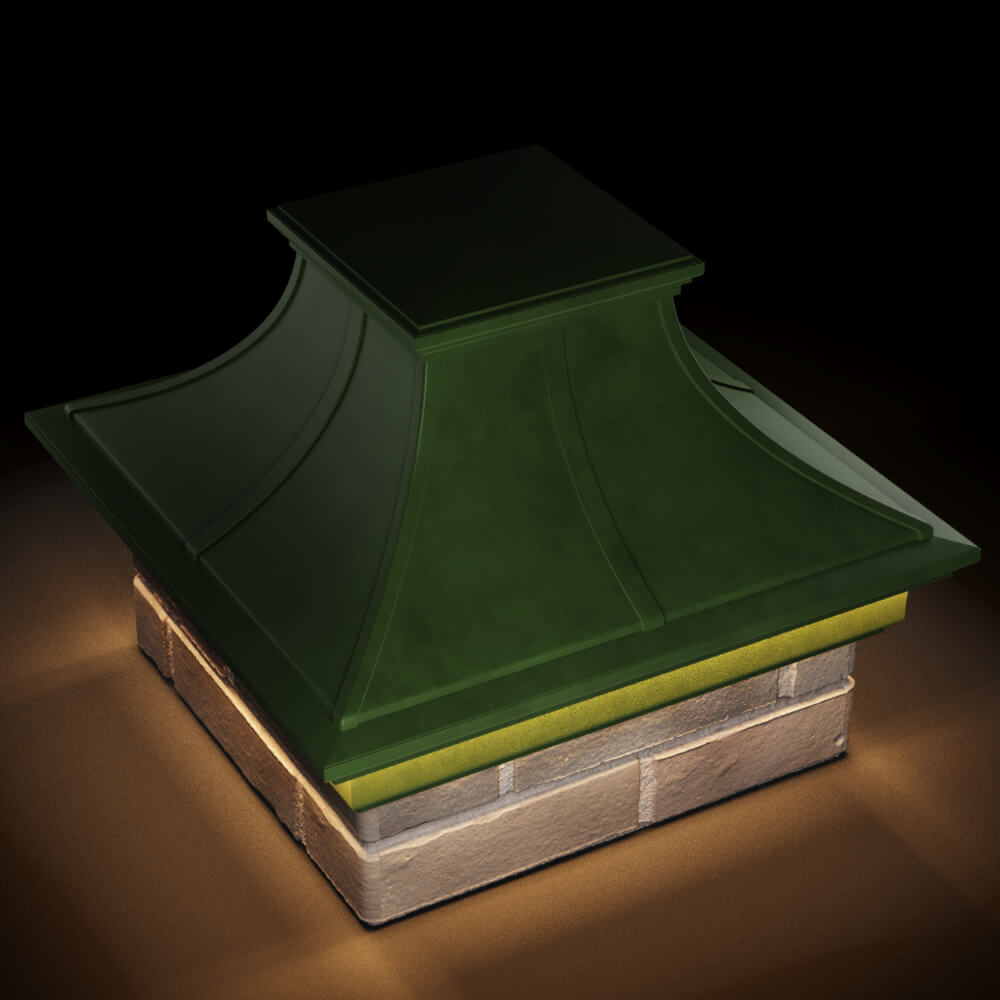 Колпак Zking Монблан Премиум Зеленый на столб 1.5х1.5 кирпича (385х385мм) с подсветкой в Саяногорске фото